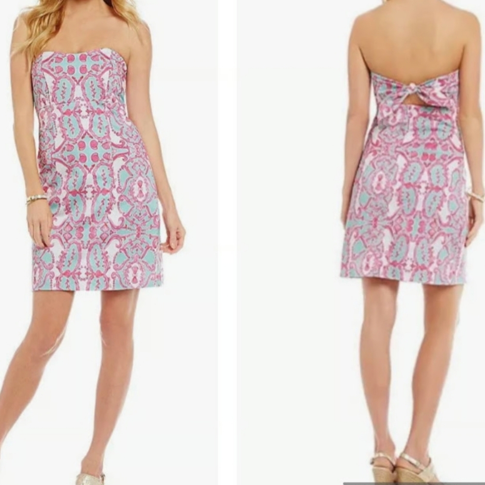 Kaelin Smith Printed Coastal Strapless Dress with Tie Back